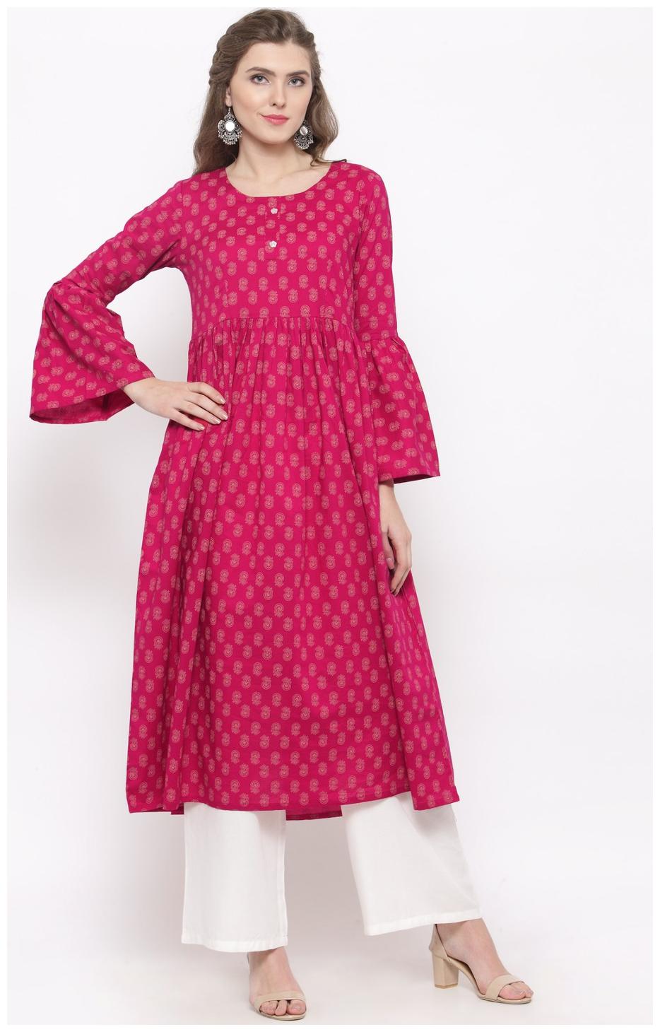 

Sera Women s Ethnic Wear Printed Bell sleeve Kurta with palazzo