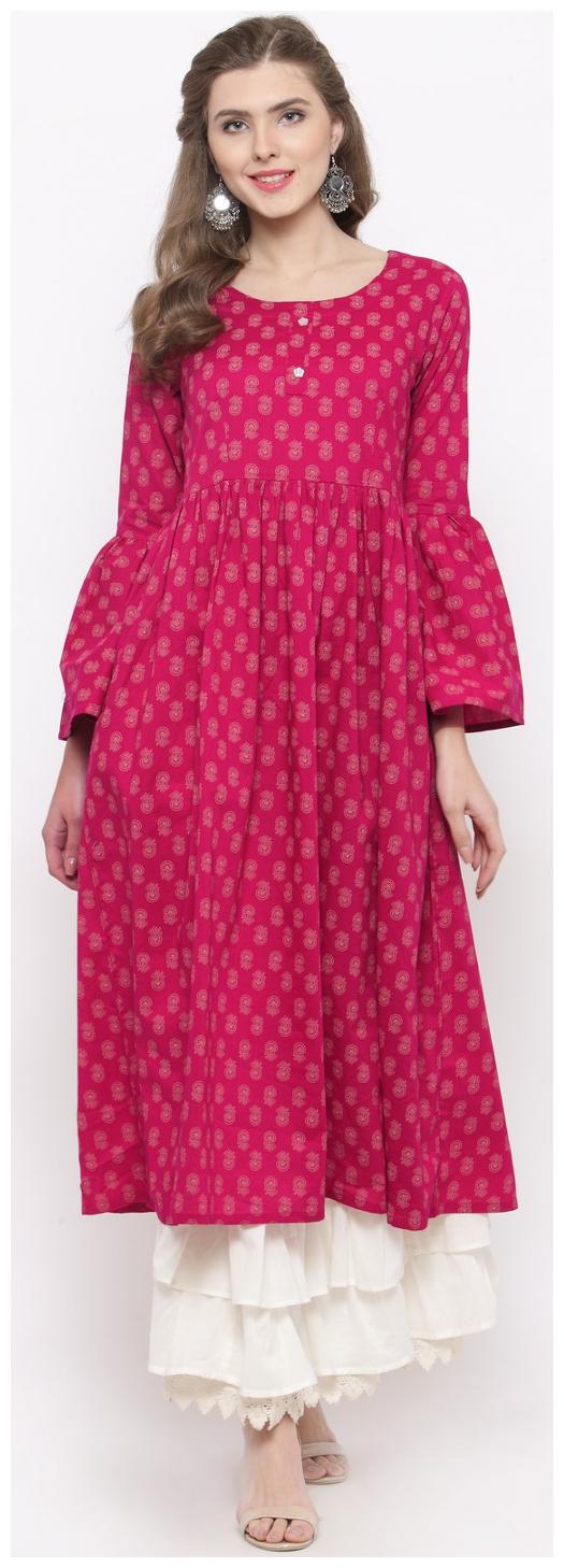 

Sera Women s Ethnic Wear Printed Bell sleeve Kurta with Skirt