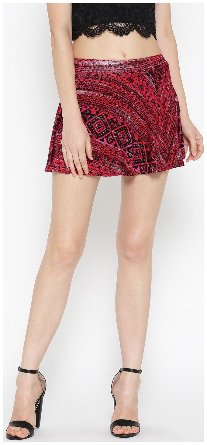 

Sera Printed Flared skirt Mini Skirt - Red