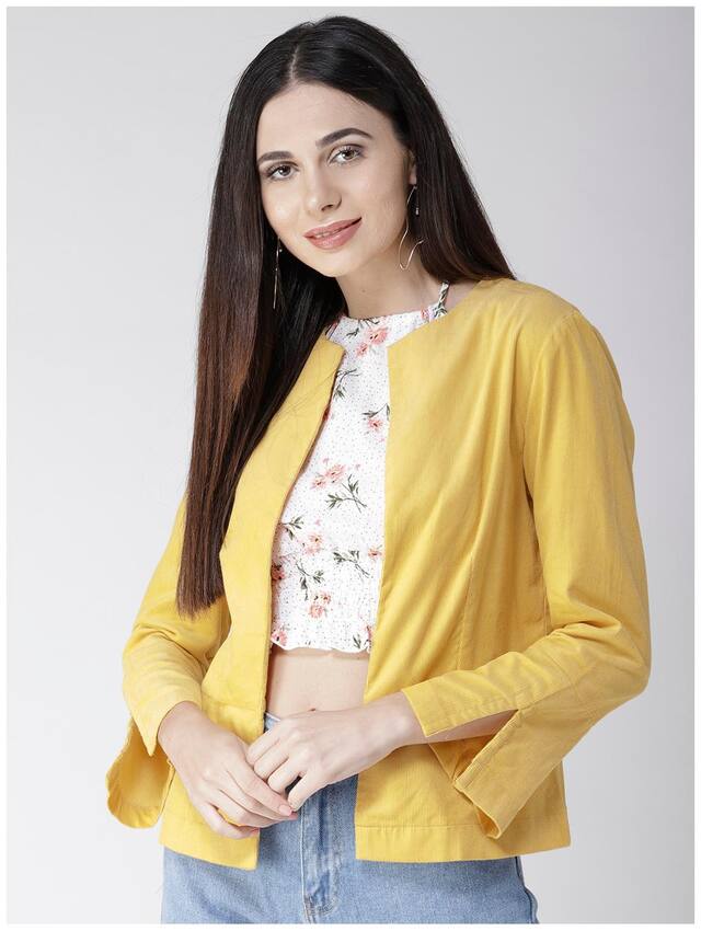 Sera Women Solid Regular FIt Blazer - Yellow