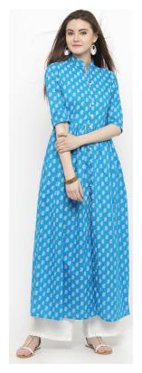 

Sera Women s Wear Blue long Front Slit Kurta and White Palazzo Set