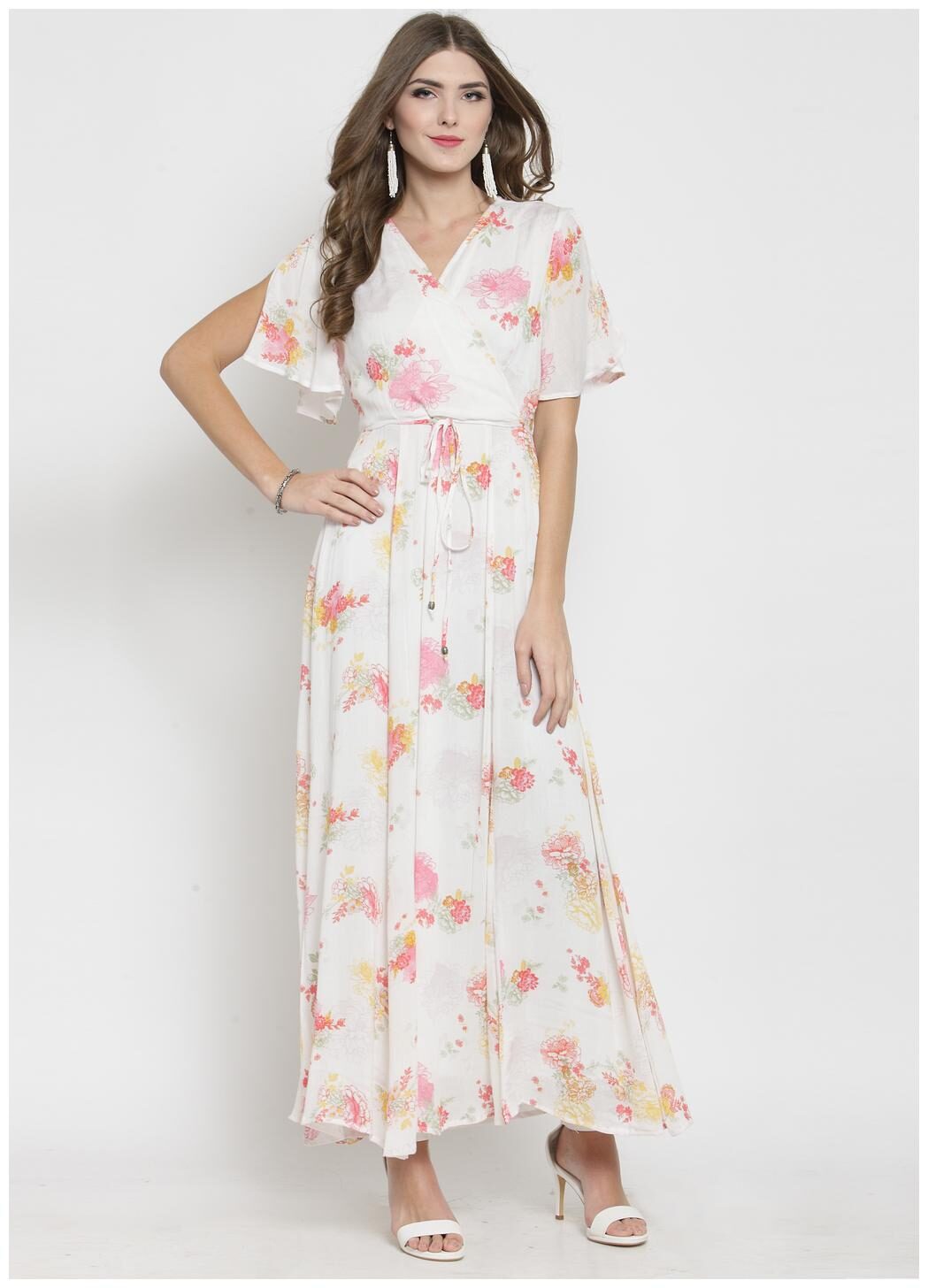 

Sera White Printed Wrap dress