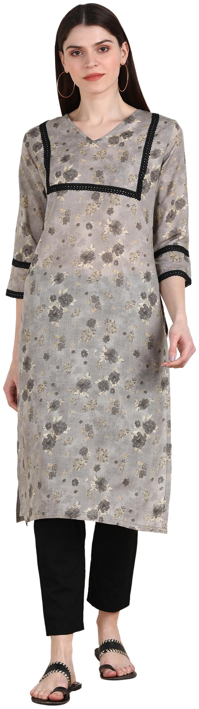 

Serein Women Grey Floral Straight Kurti