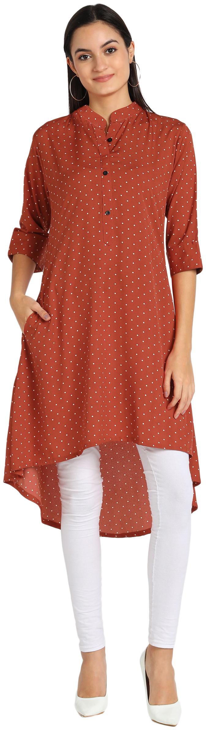 

Serein Women Orange Polka Dots Assymetrical Kurti