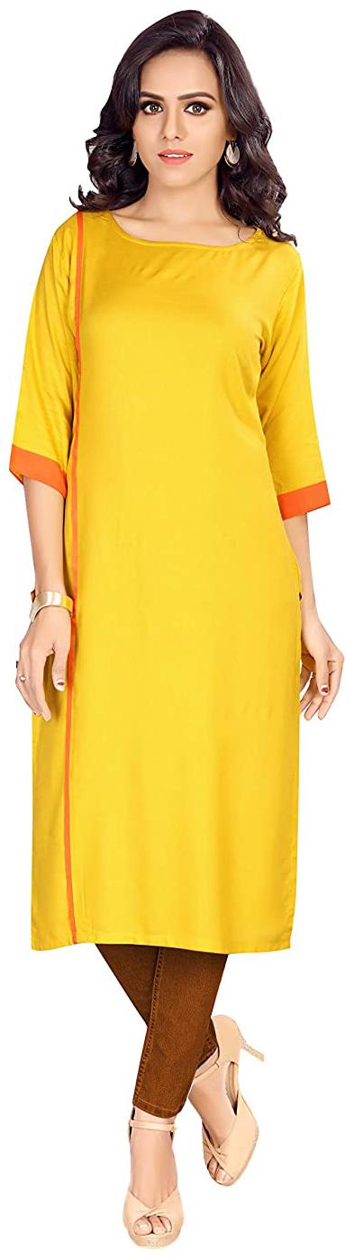 

Serein Crepe Solid Yellow Kurti Women
