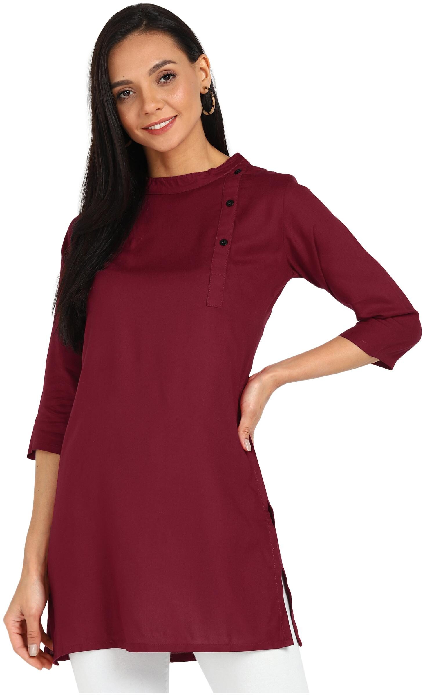

Serein Crepe Solid Maroon Kurti Women