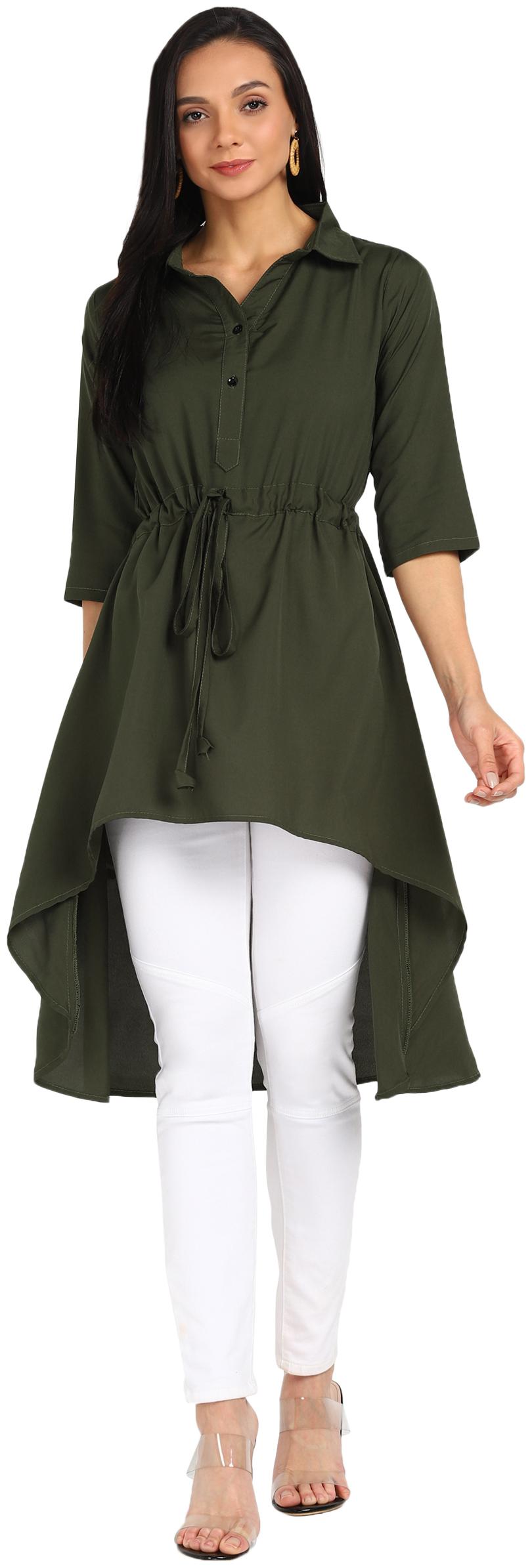 

Serein Crepe Solid Green Kurti Women