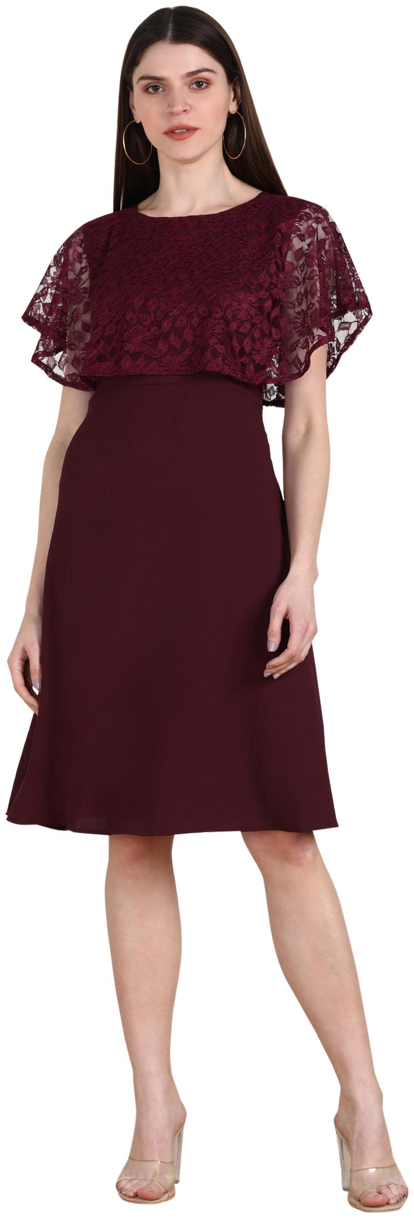 

Serein Maroon Solid Fit flare dress
