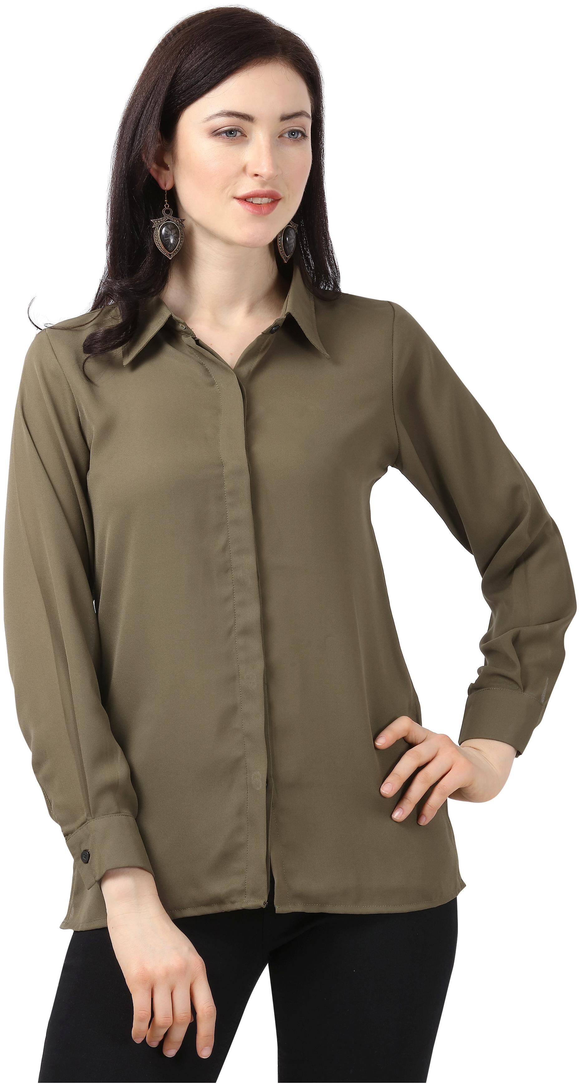 

Serein Crepe Olive Solid Shirt Style For women