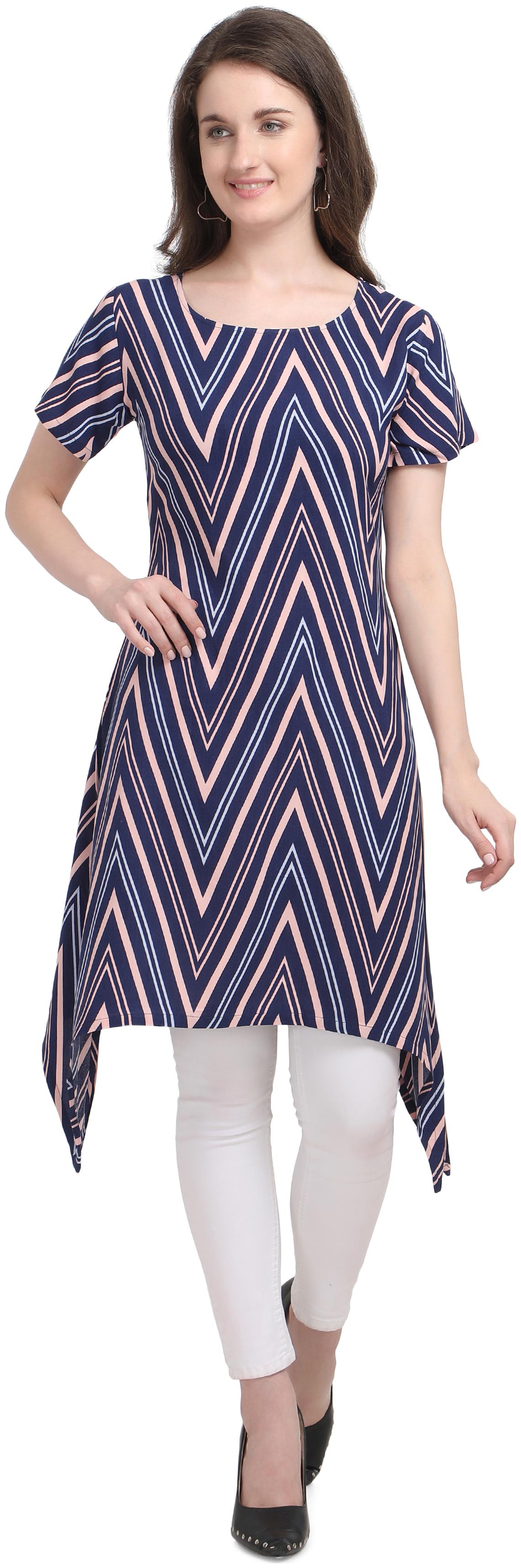 

Serein Crepe Geometric Navy Blue Kurti Women