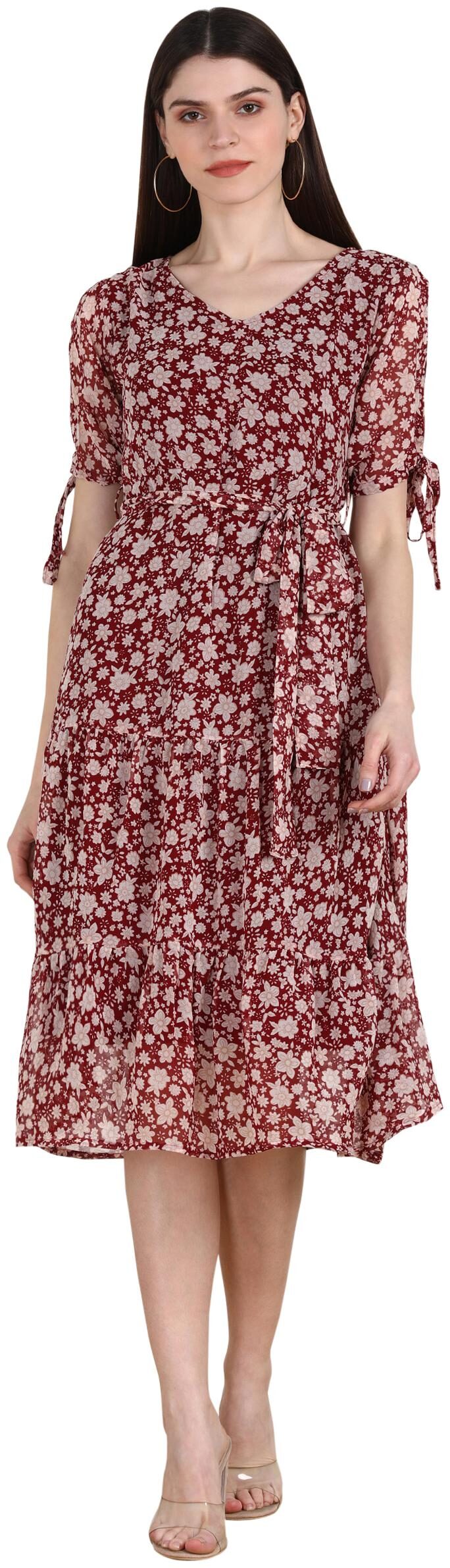 

Serein Red Floral Fit flare dress