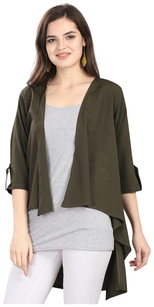 

Serein Georgette Solid Olive Shrug Women