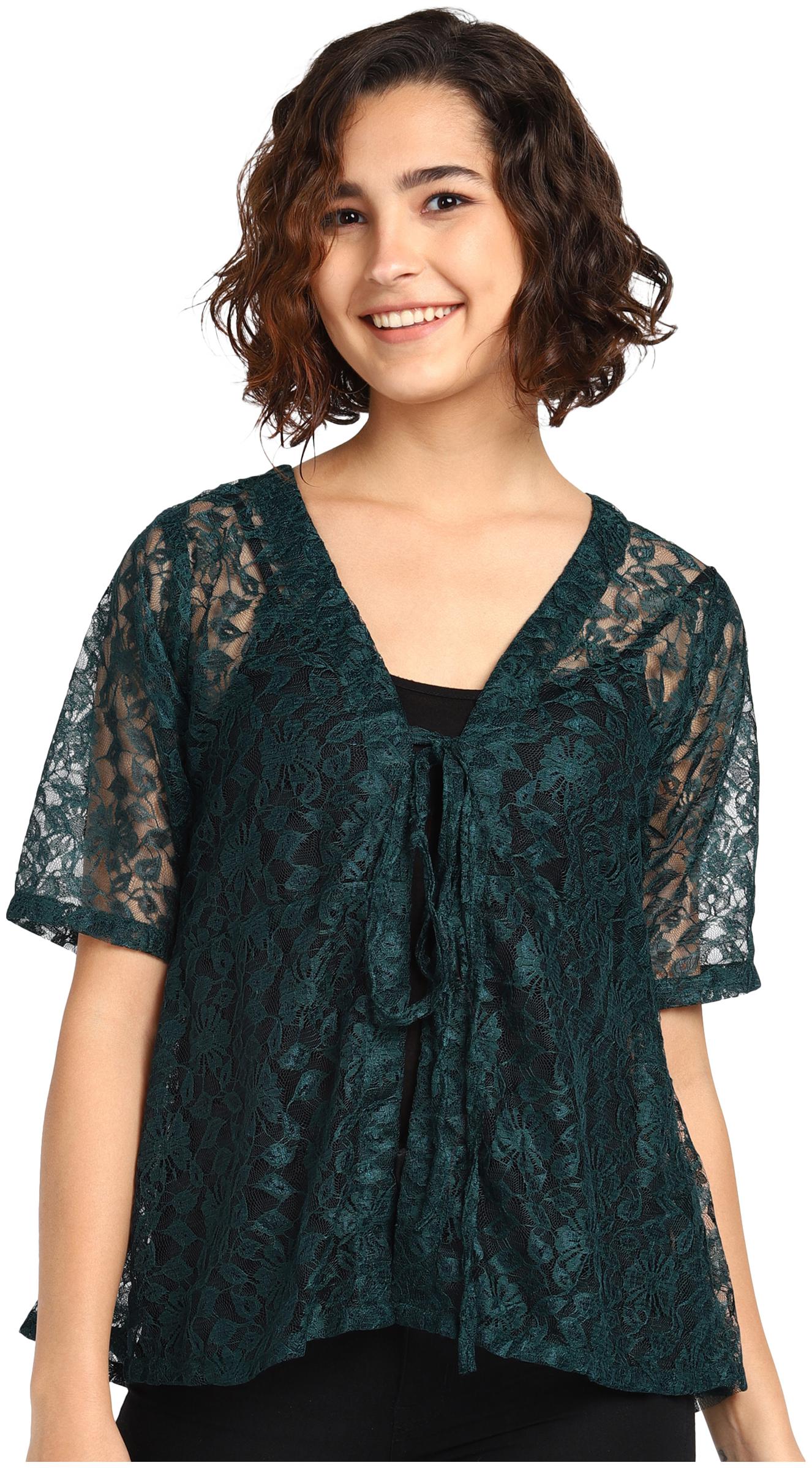 

Serein Lace Dark Green Lace Shrug For Women