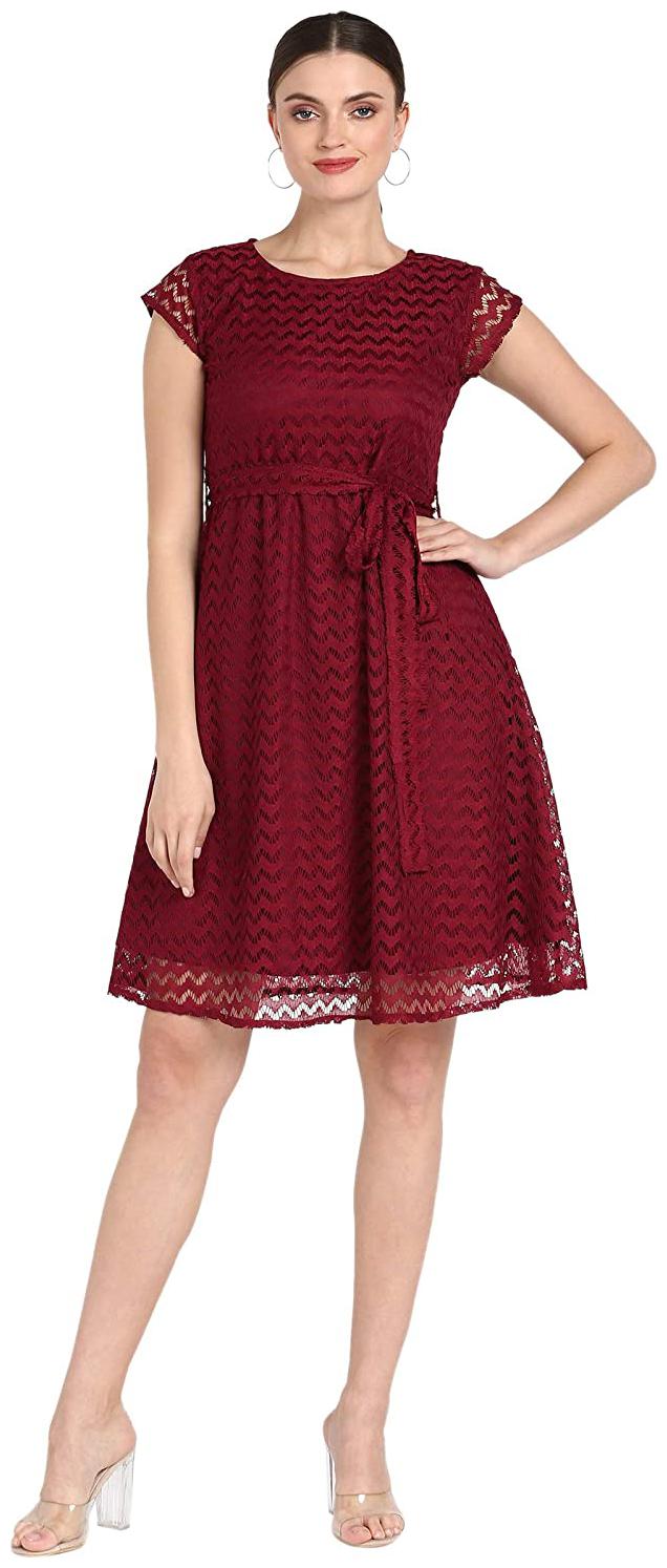 

Serein Maroon Self design Fit flare dress