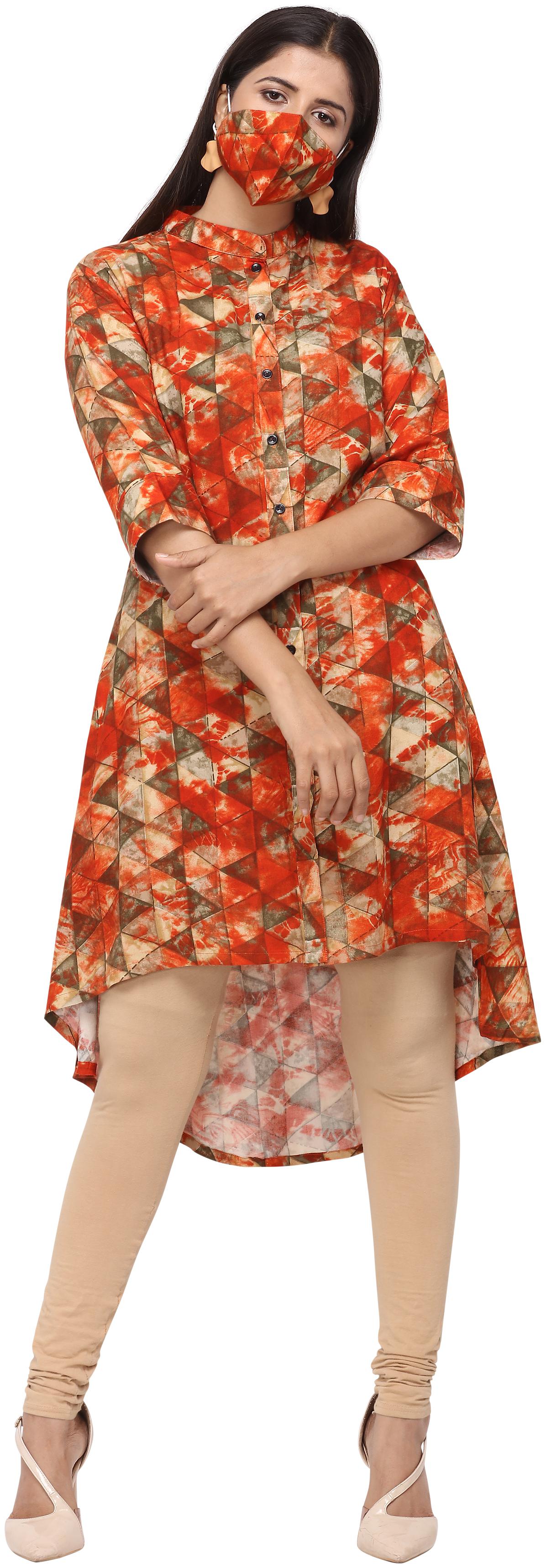 

Serein Polyester Blend Geometric Multi Kurti Women With Free Mask