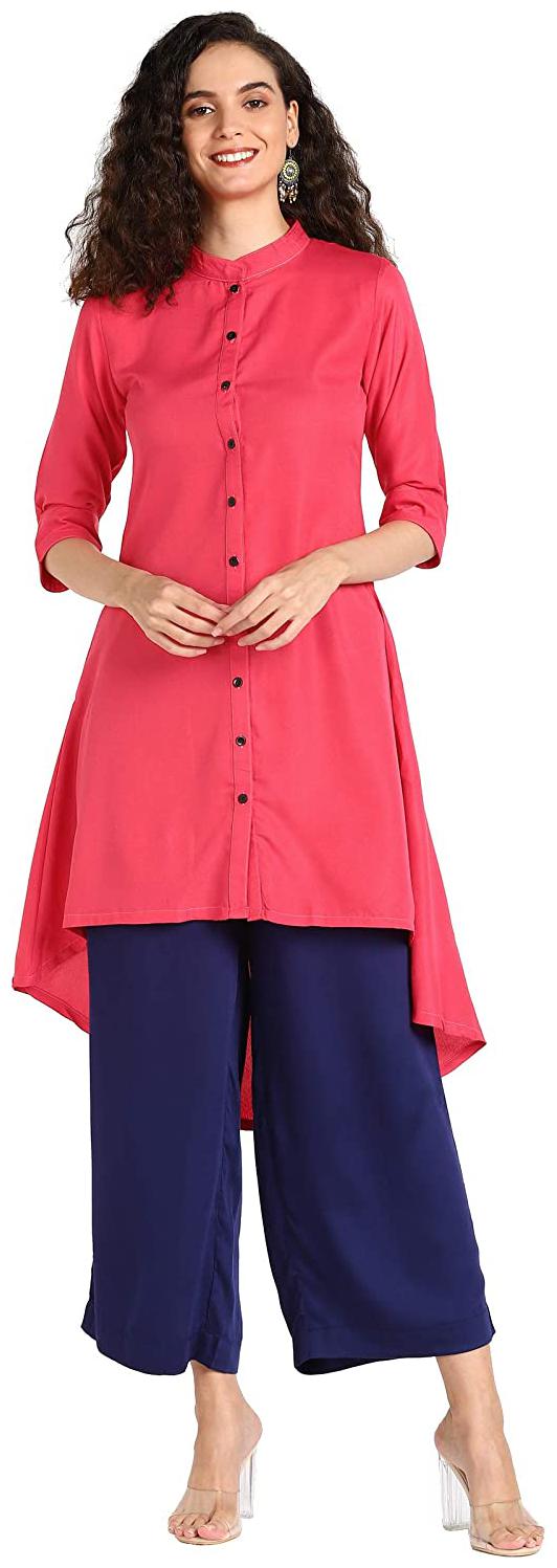 

Serein Viscose Rayon Solid Pink Kurti Women