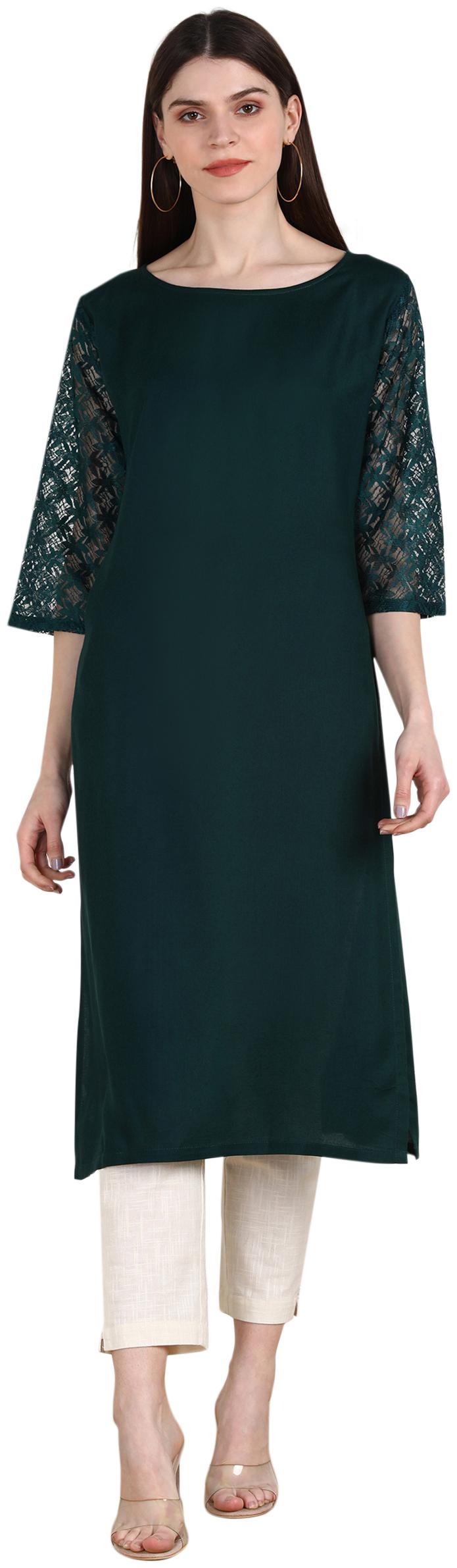 

Serein Women Green Solid Straight Kurti