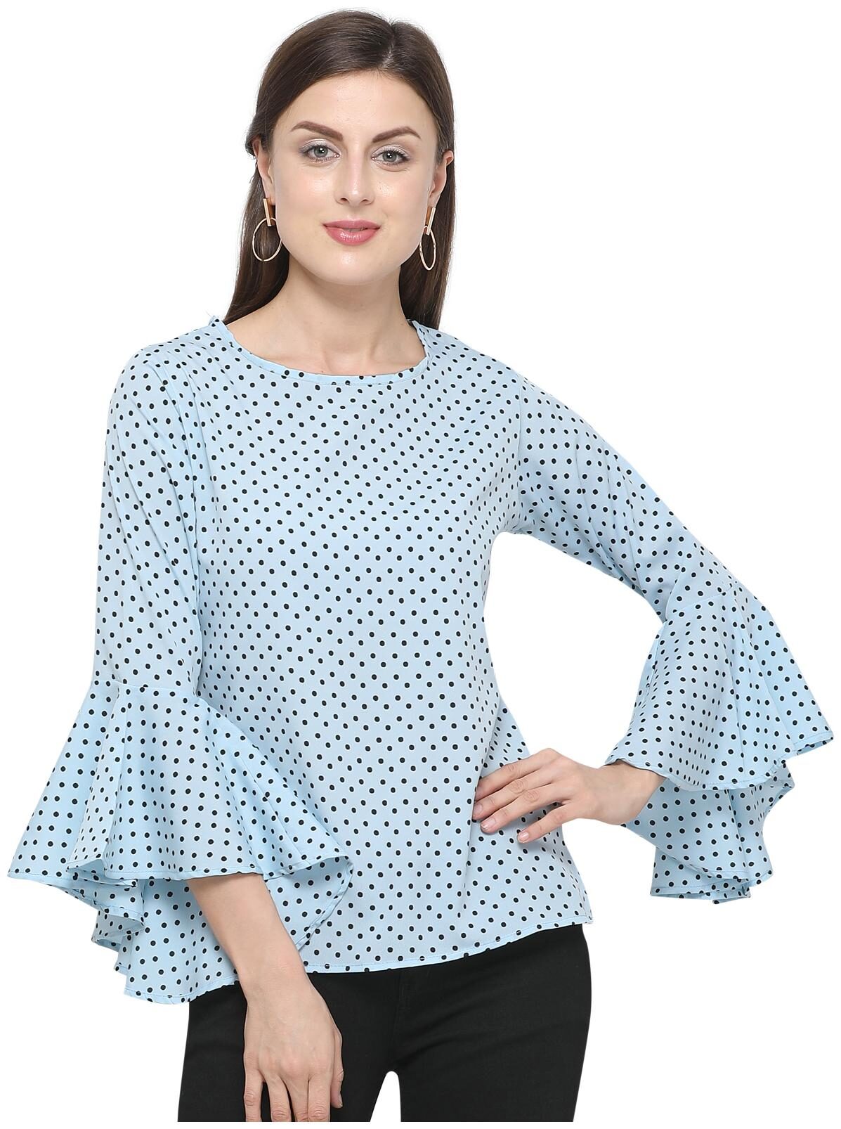 

Serein Women Crepe Polka Dots Turquoise Top