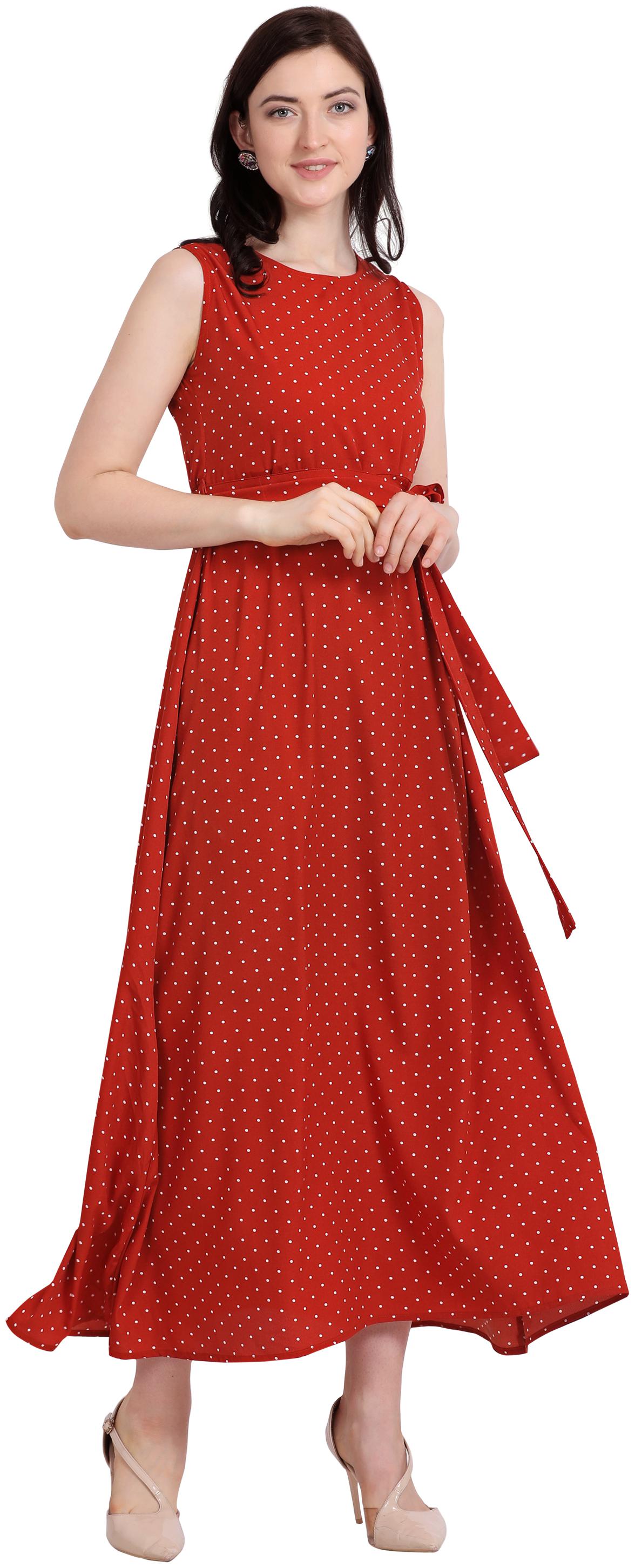 

Serein Women Chiffon Polka Dots Orange A Line Dress