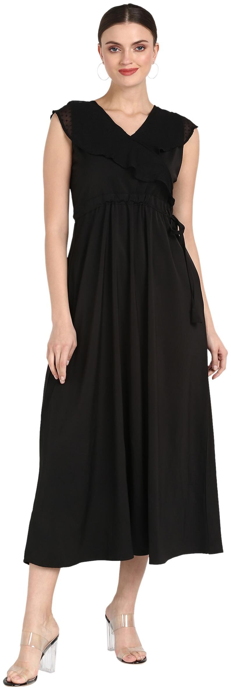 

Serein Black Solid Flared dress