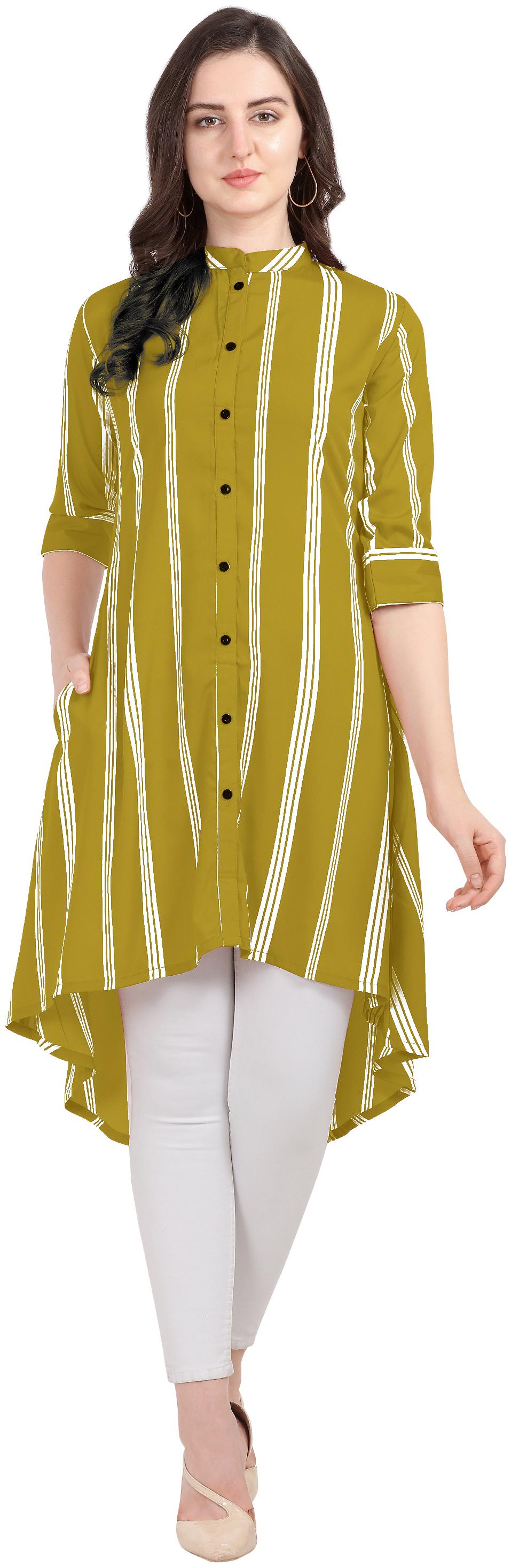 

Serein Women Green Striped Regular Kurti