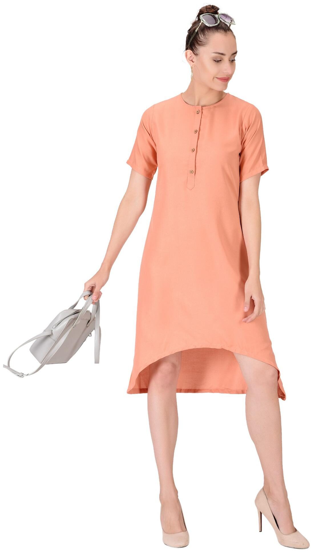 

Serein Peach Solid Bodycon dress