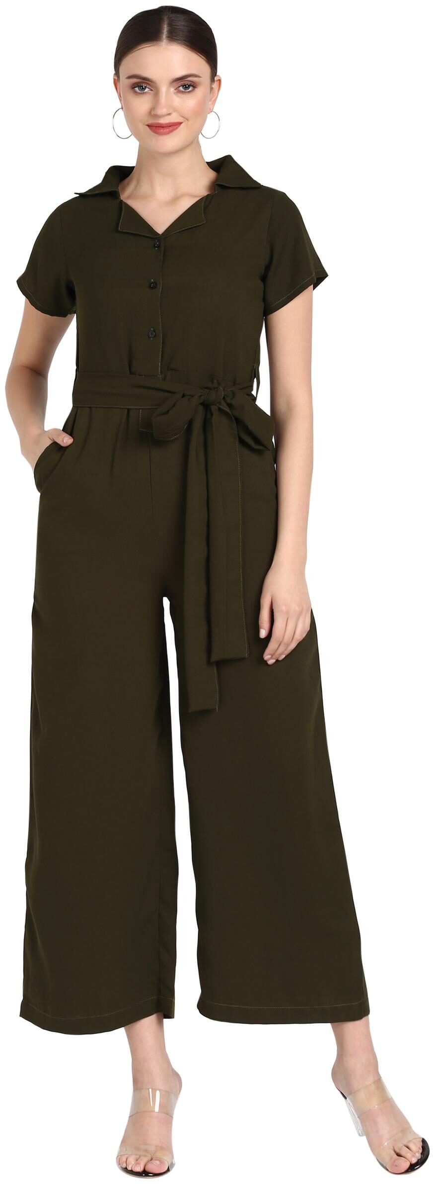 

Serein Women Olive Crepe Solid Jumpsuit
