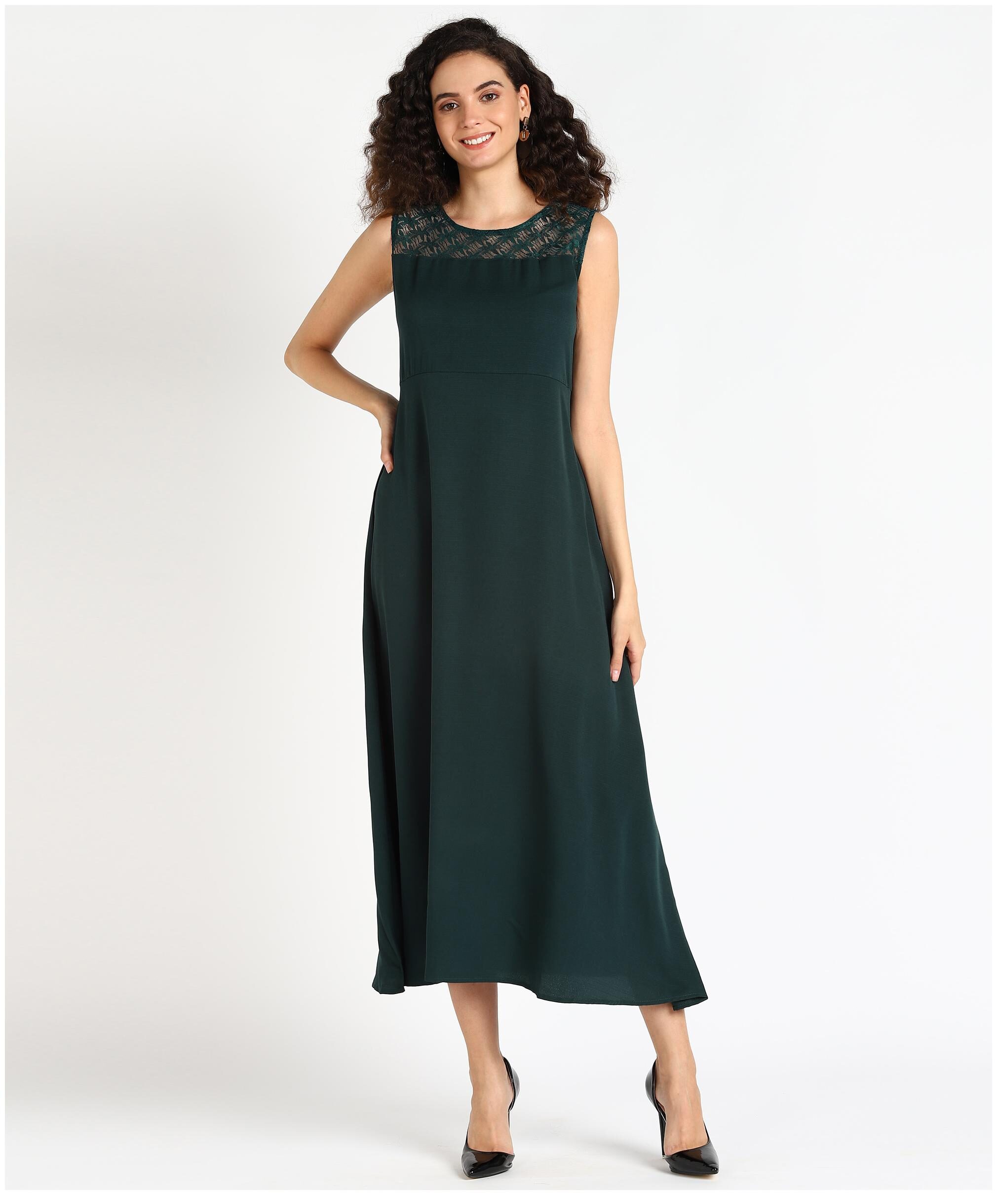 

Serein Women Crepe Solid Green A Line Dress