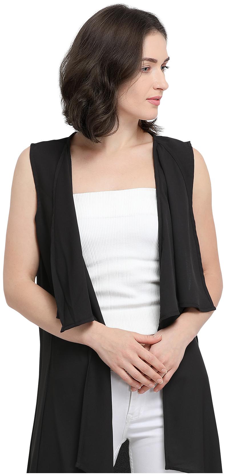 

Serein Women Black Soft Crepe Shrug Long Jacket (X-Small)