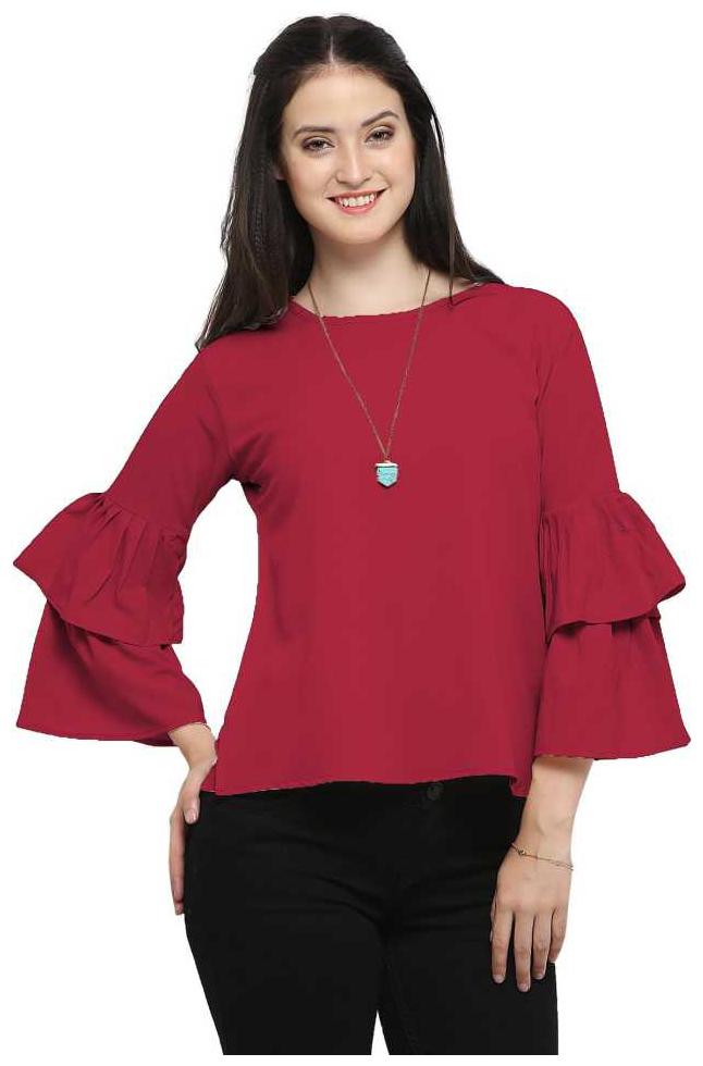 

Serein Women Wine Polyester Solid Regular Top