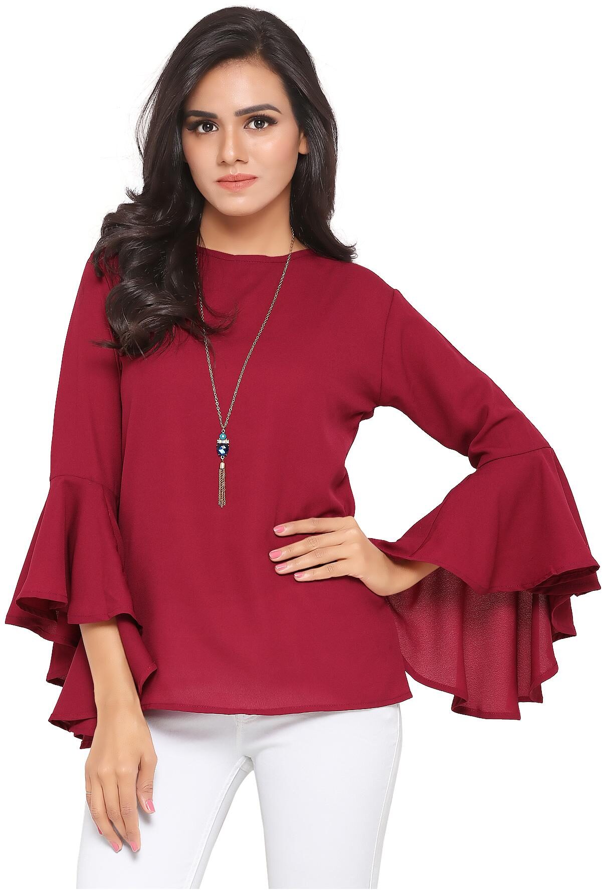 

Serein Women Solid Blouson top - Maroon