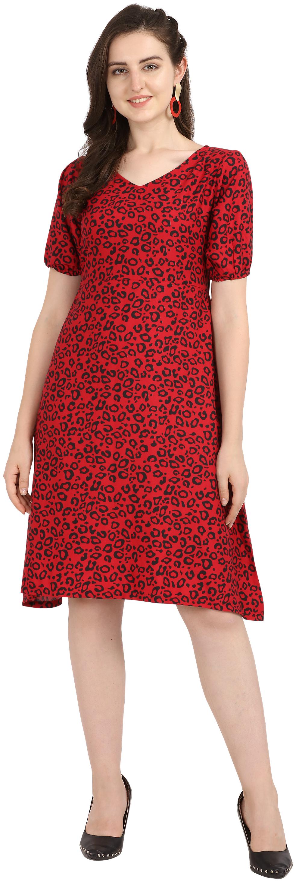 

Serein Women Crepe Printed Red A Line Dress