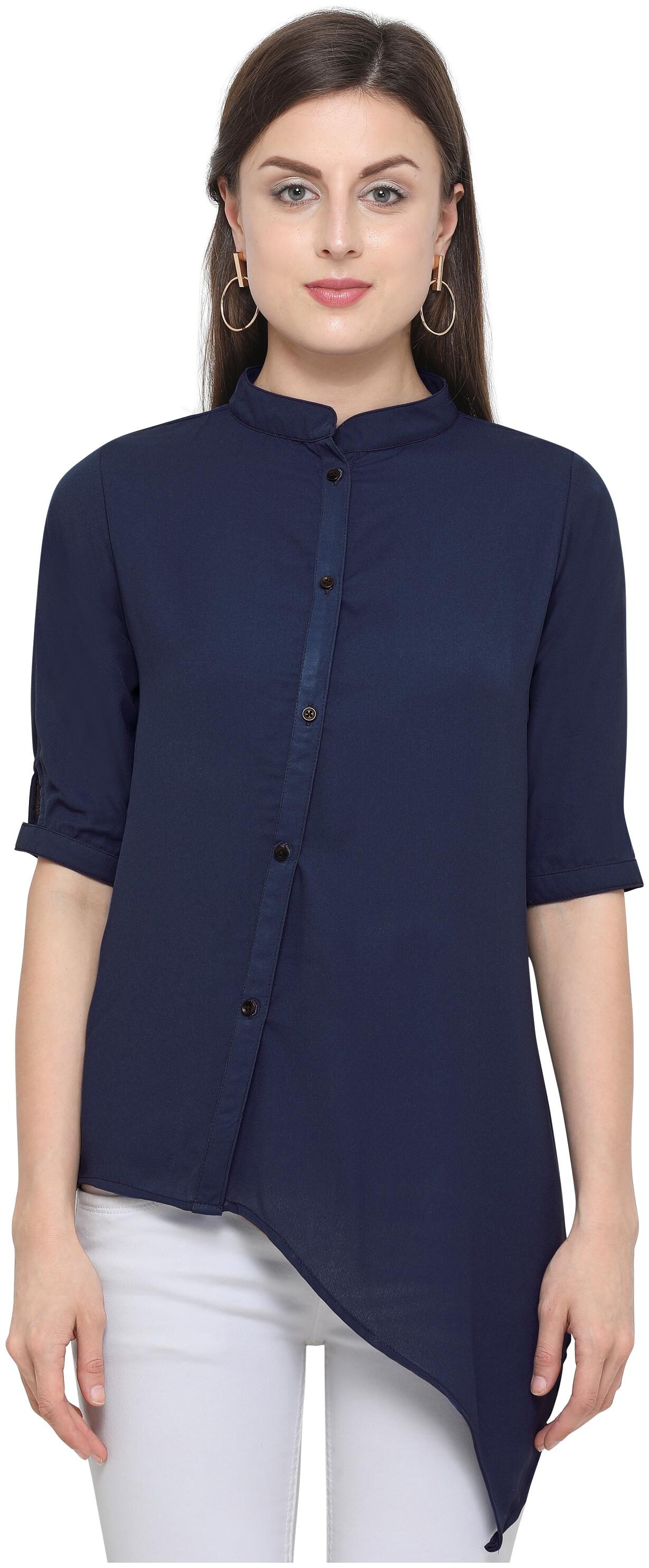 

Serein Women Navy Blue Solid Regular Fit Shirt