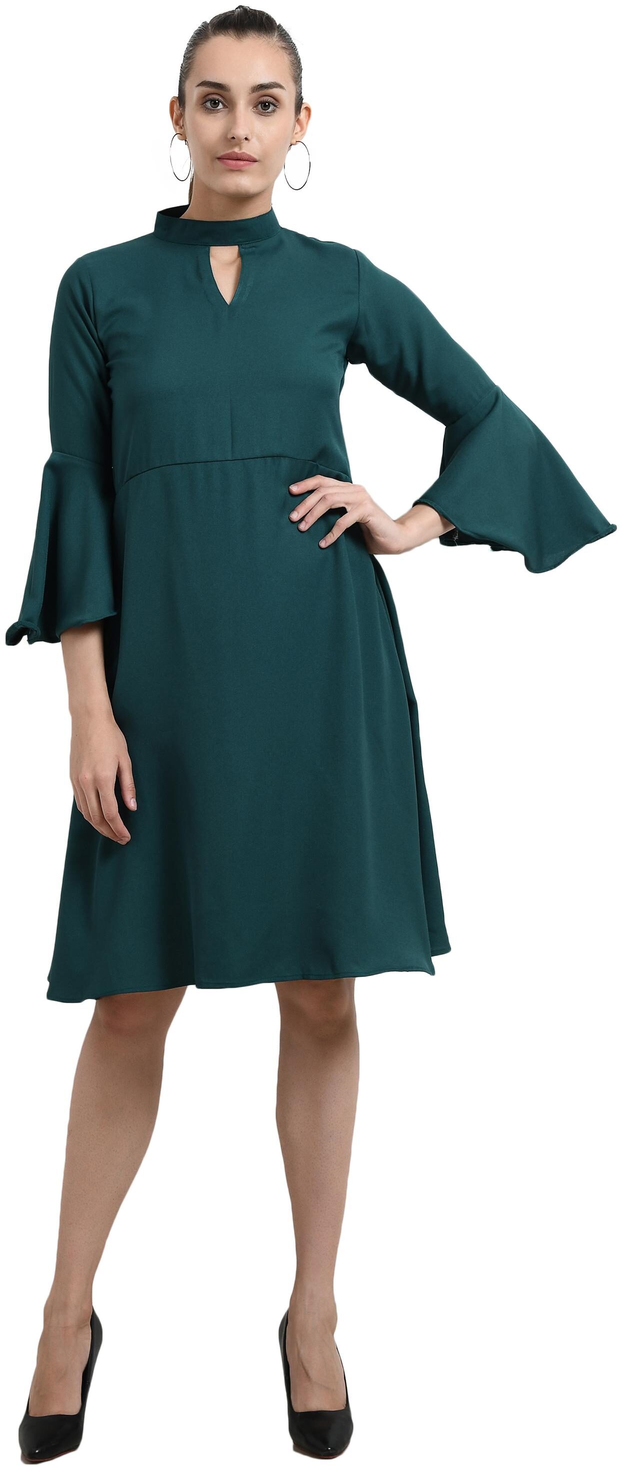 

Serein Green Solid Fit flare dress