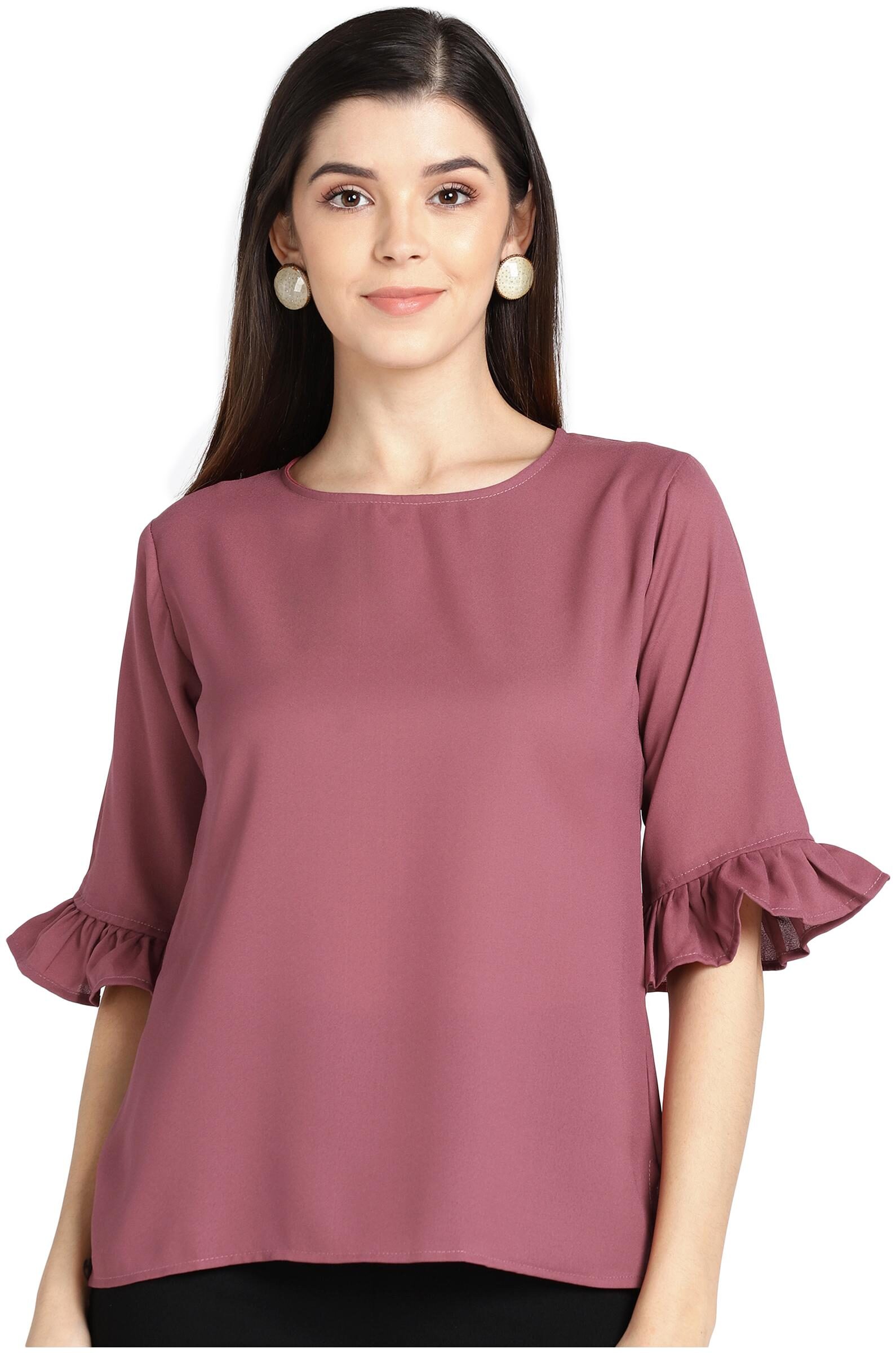 

Serein Women Wine Crepe Solid Regular Top
