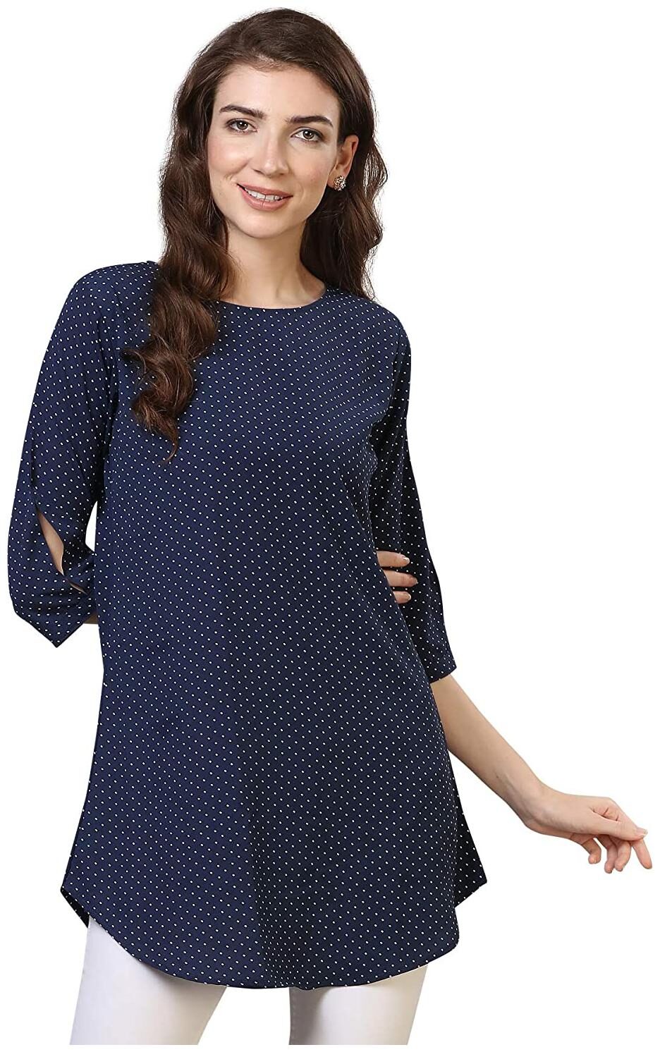

Serein Women Crepe Round Neck Top (Navy Blue)