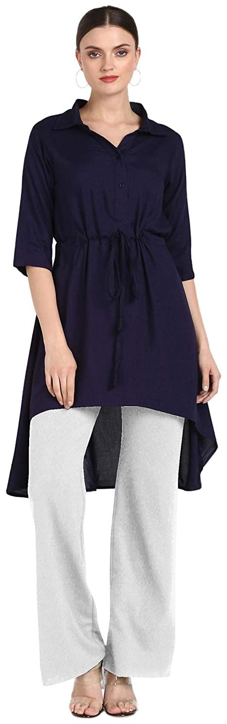 

Serein Women Navy Blue Solid Straight Kurti