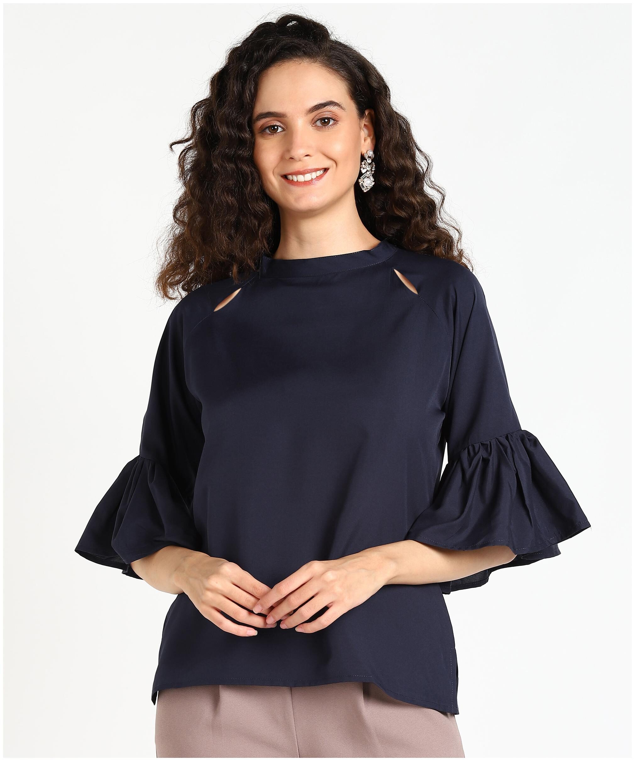 

Serein Women Navy Blue Crepe Solid Regular Top