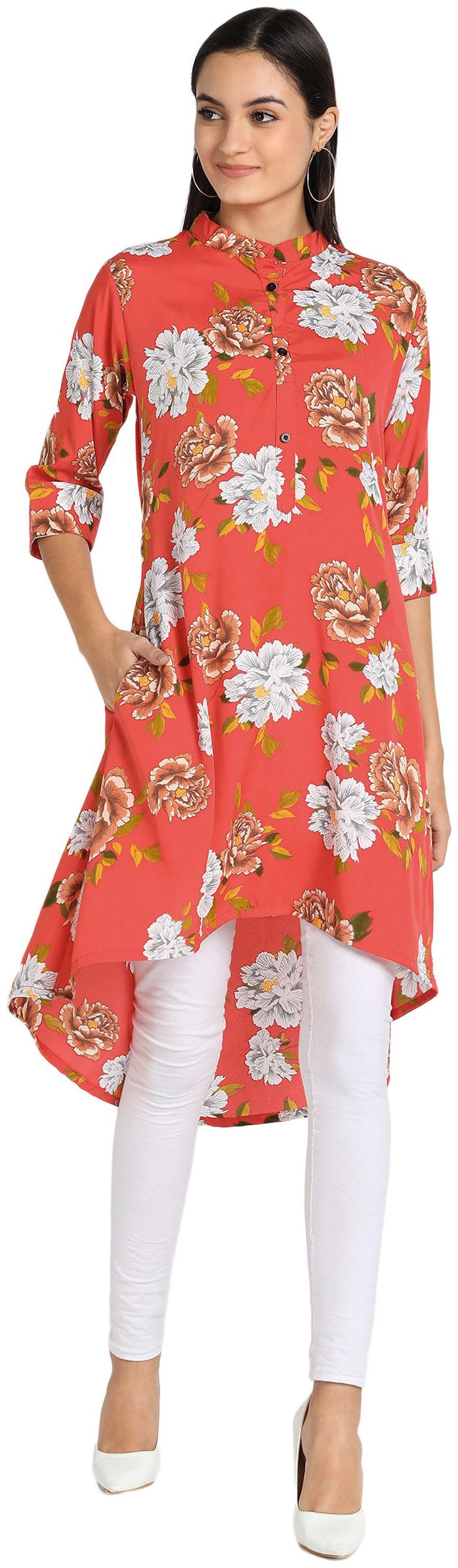 

Serein Women Orange Floral Assymetrical Kurti