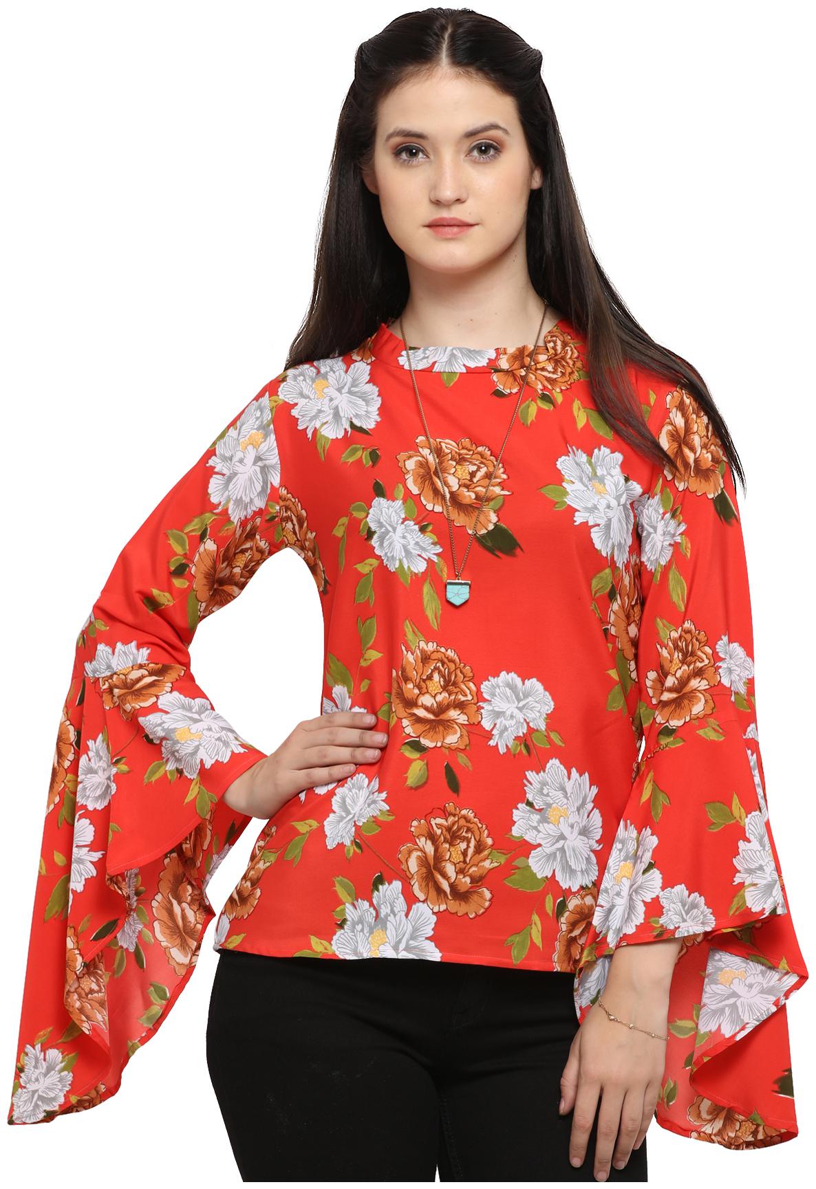 

Serein Women Floral Blouson top - Orange