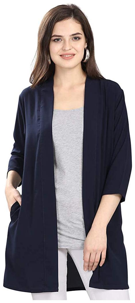 

Serein Women Georgette Solid Navy Blue Shrug