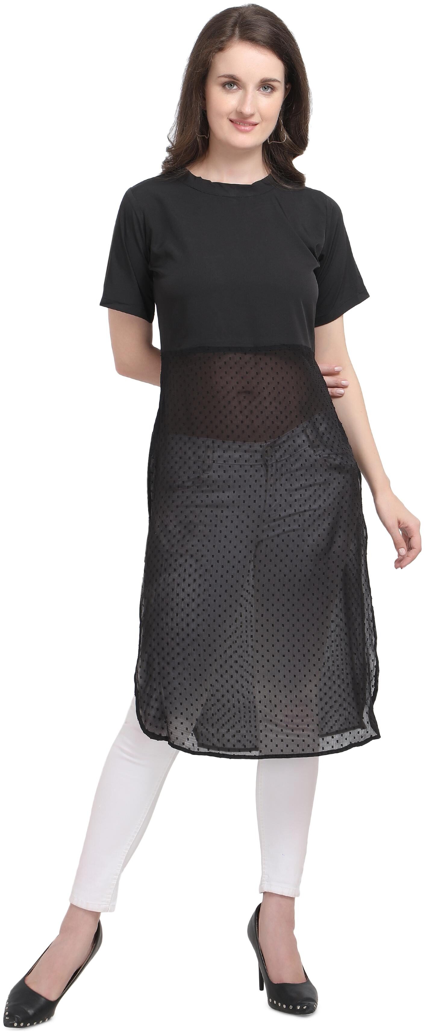 

Serein Women s Black Crepe Polka Dots Kurti