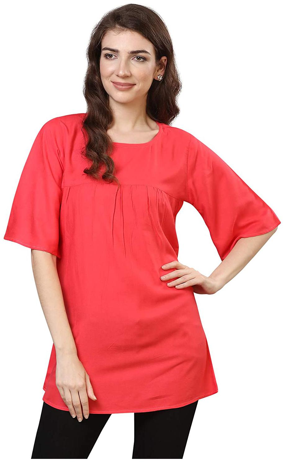 

Serein Women Viscose Rayon Round Neck Top (Pink)