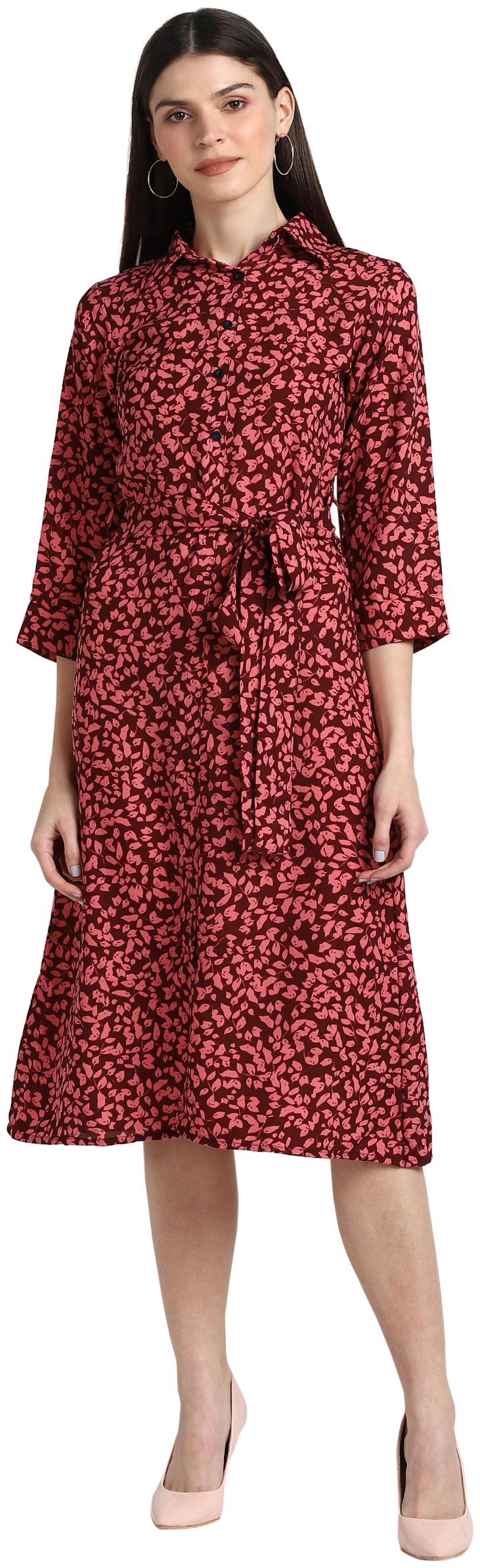

Serein Women Georgette Printed Maroon A Line Dress