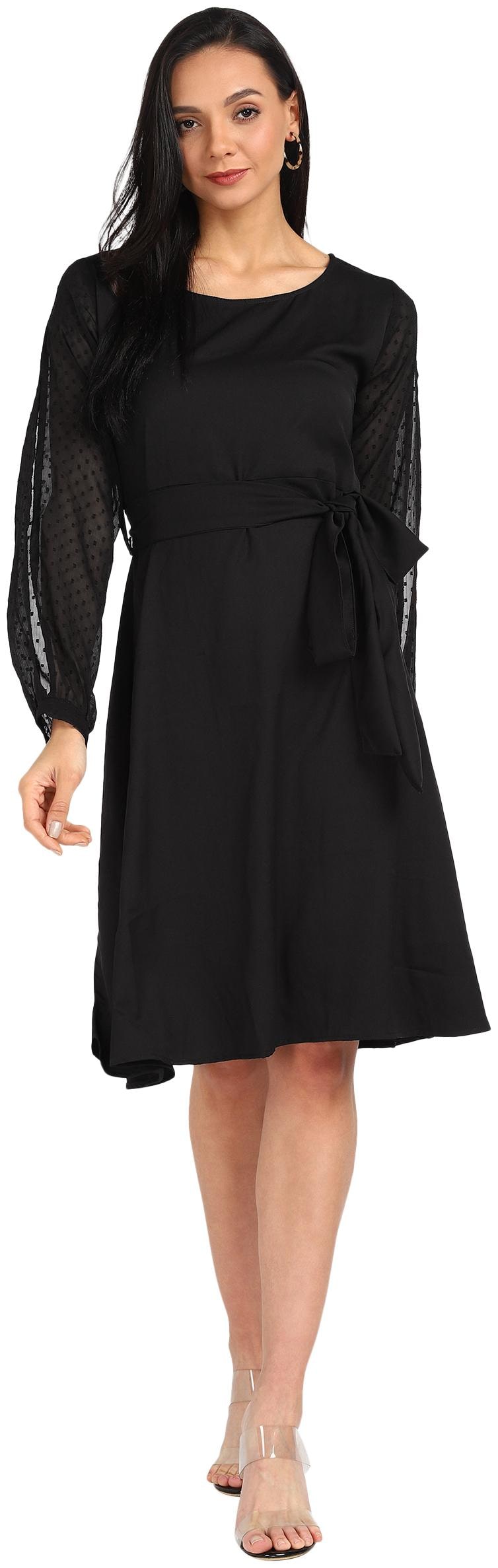 

Serein Black Solid Fit flare dress