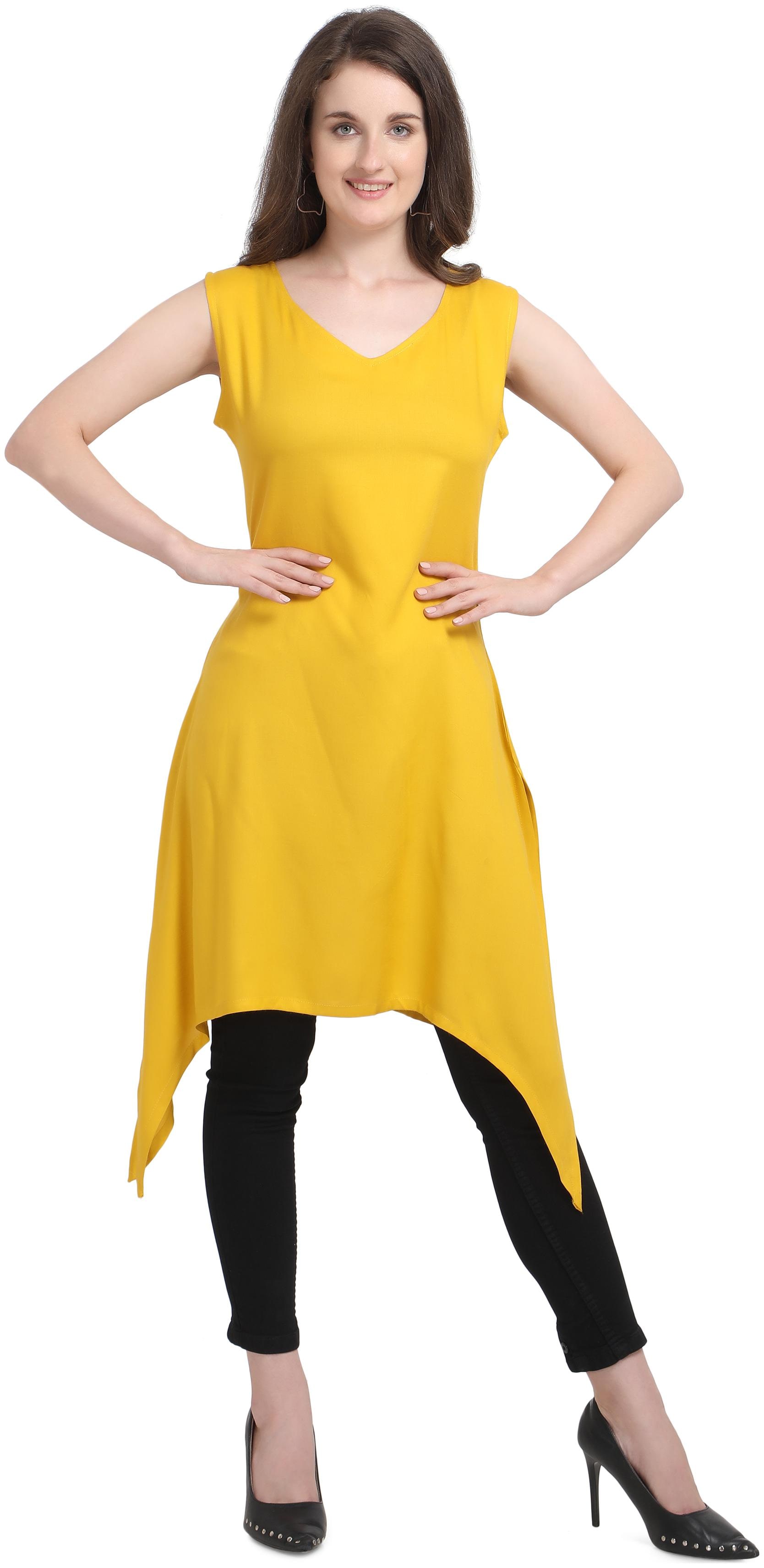 

Serein Women s Yellow Crepe Solid Kurti