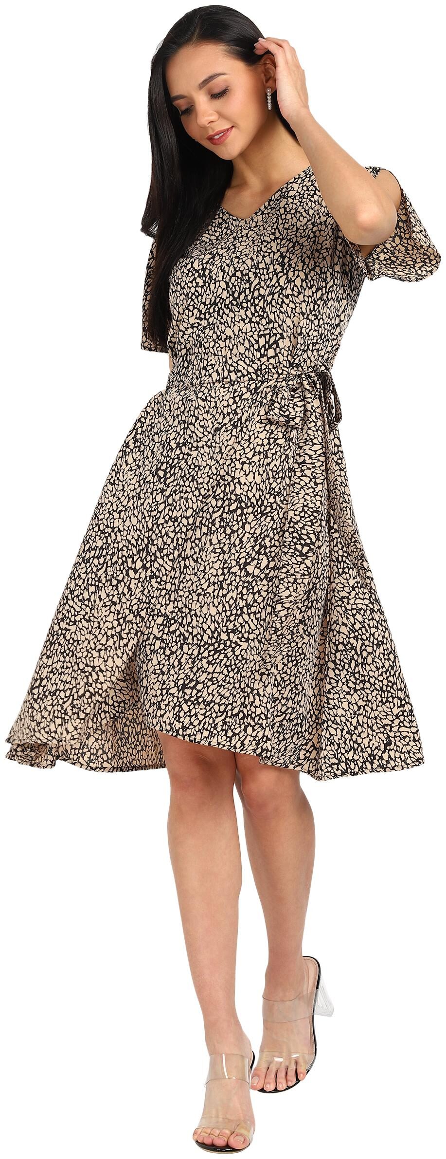 

Serein Beige Printed Fit flare dress