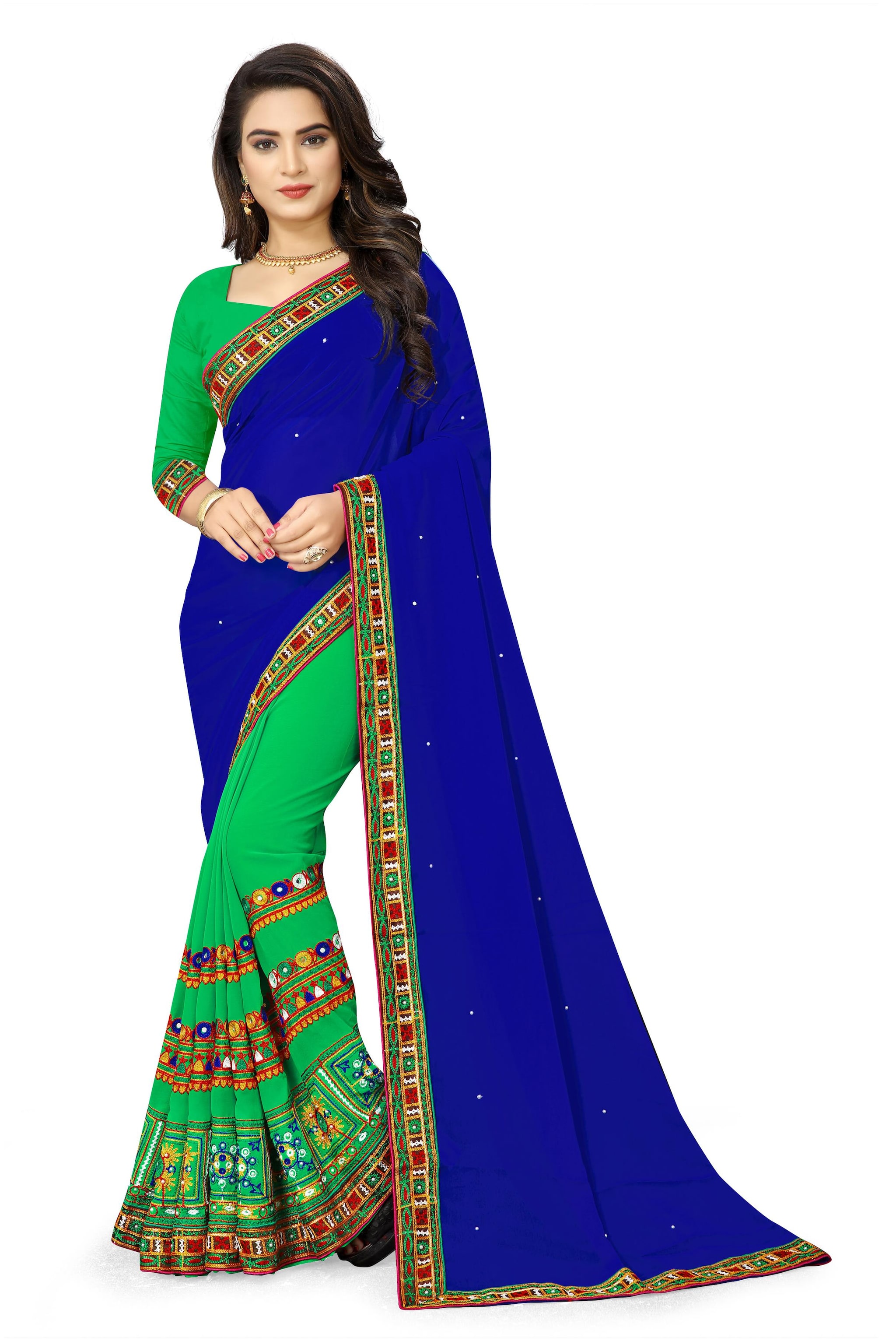

SERONA FABRICS Georgette Blue Embroidered Saree For Women