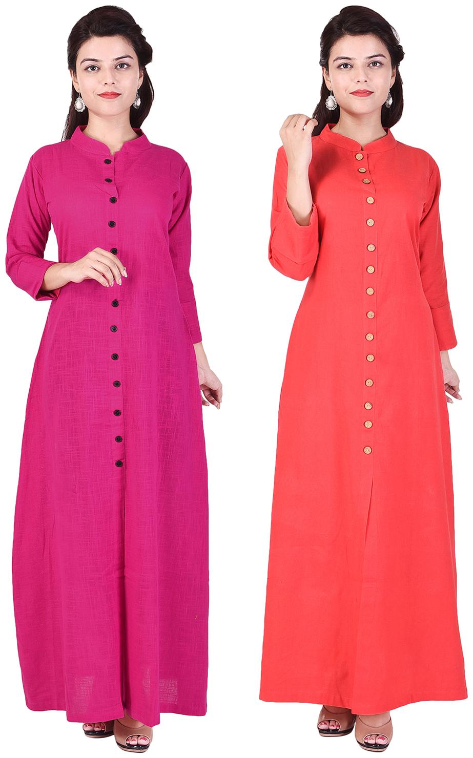 

set of 2 multi colored cotton a-line kurta combo