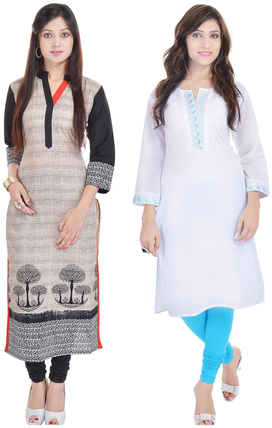 

set of 2 multi-coloured cotton kurta combo
